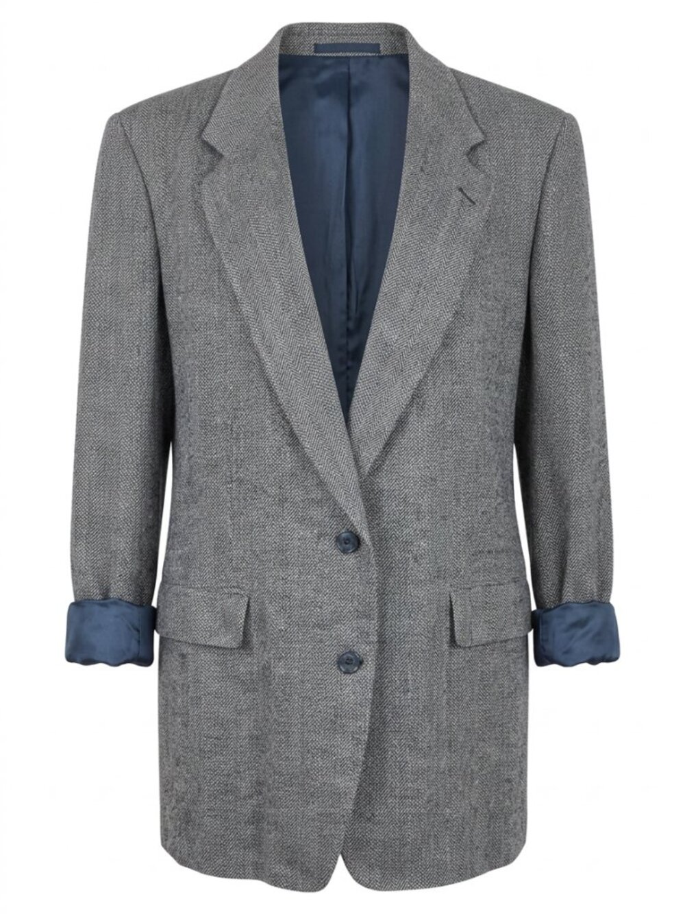 Vintage Oversized Boyfriend Blazer Tailored Grey Herringbone Professor Preppy XL